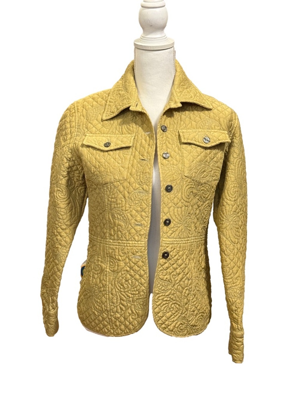 Kiko Silk Quilted Jacket Floral Stitch Gold Lightweight Size S - Picture 2 of 9